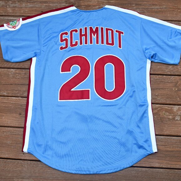 New! Mike Schmidt Philadelphia Phillies Blue Zip-Up Baseball Jersey Men's Large - Picture 1 of 2